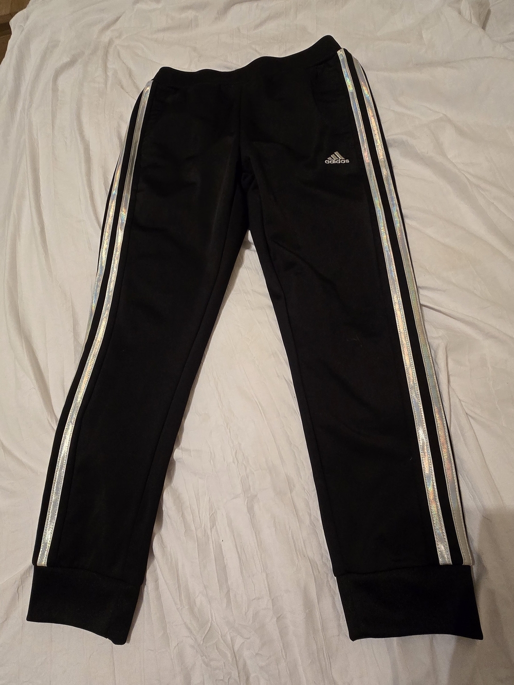 adidas Kids Black Joggers with Holographic Side Stripes